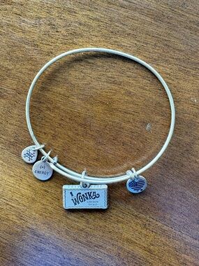 Alex and Ani Gold Tone Wonka Golden Ticket Charm Bangle Bracelet